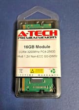 A-Tech 16GB DDR4 3200 MHz SODIMM PC4-25600 (PC4-3200AA) CL22 Non-ECC Laptop RAM Memory Module