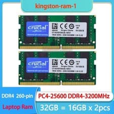 Crucial 32GB DDR4 RAM Kit (2x16GB), 3200MHz (PC4-25600) CL22 Laptop Memory, SODIMM 260-Pin, Downclockable to 2933/2666MHz, Compatible with 13th Gen Intel Core and AMD Ryzen 7000 - CT2K16G4SFRA32A