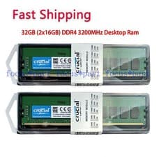 Crucial 32GB DDR4 RAM Kit (2x16GB), 3200MHz (PC4-25600) CL22 Desktop Memory, UDIMM 288-Pin, Downclockable to 2933/2666MHz, Compatible with Intel and AMD Ryzen - CT2K16G4DFRA32A