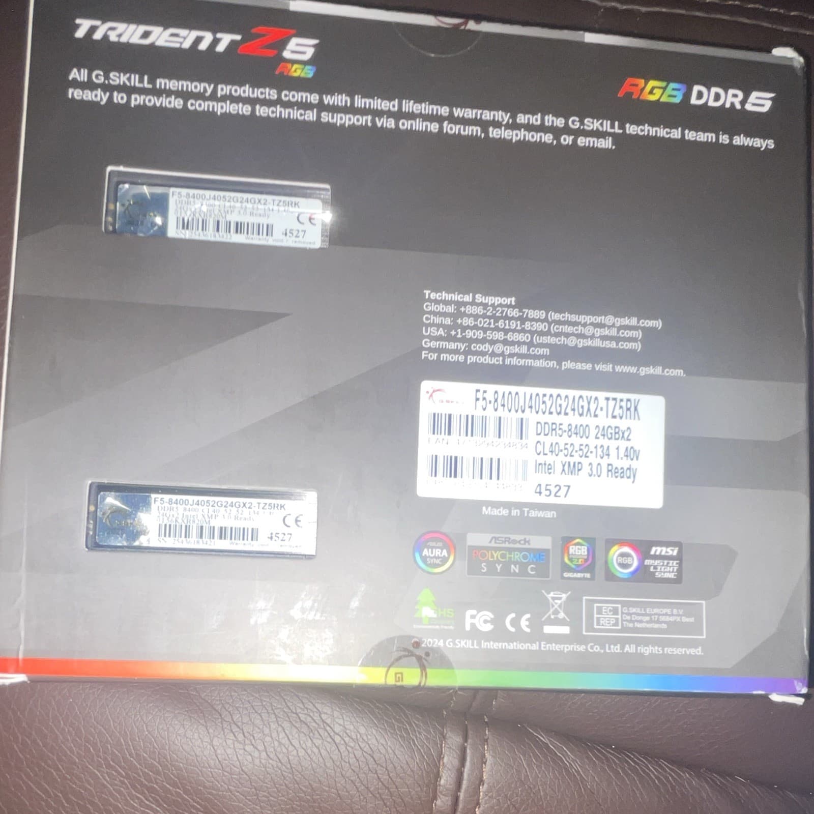 G.SKILL Trident Z5 RGB Series DDR5 RAM (Intel XMP 3.0) 48GB (2x24GB) 8400MT/s CL40-52-52-134 1.40V Desktop Computer Memory U-DIMM - Matte Black (F5-8400J4052G24GX2-TZ5RK)