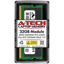 A-Tech 32GB DDR5 5200MHz PC5-41600 CL42 SODIMM 2Rx8 Dual Rank 1.1V Non-ECC Unbuffered SO-DIMM 262-Pin Laptop Computer RAM Memory Upgrade Module