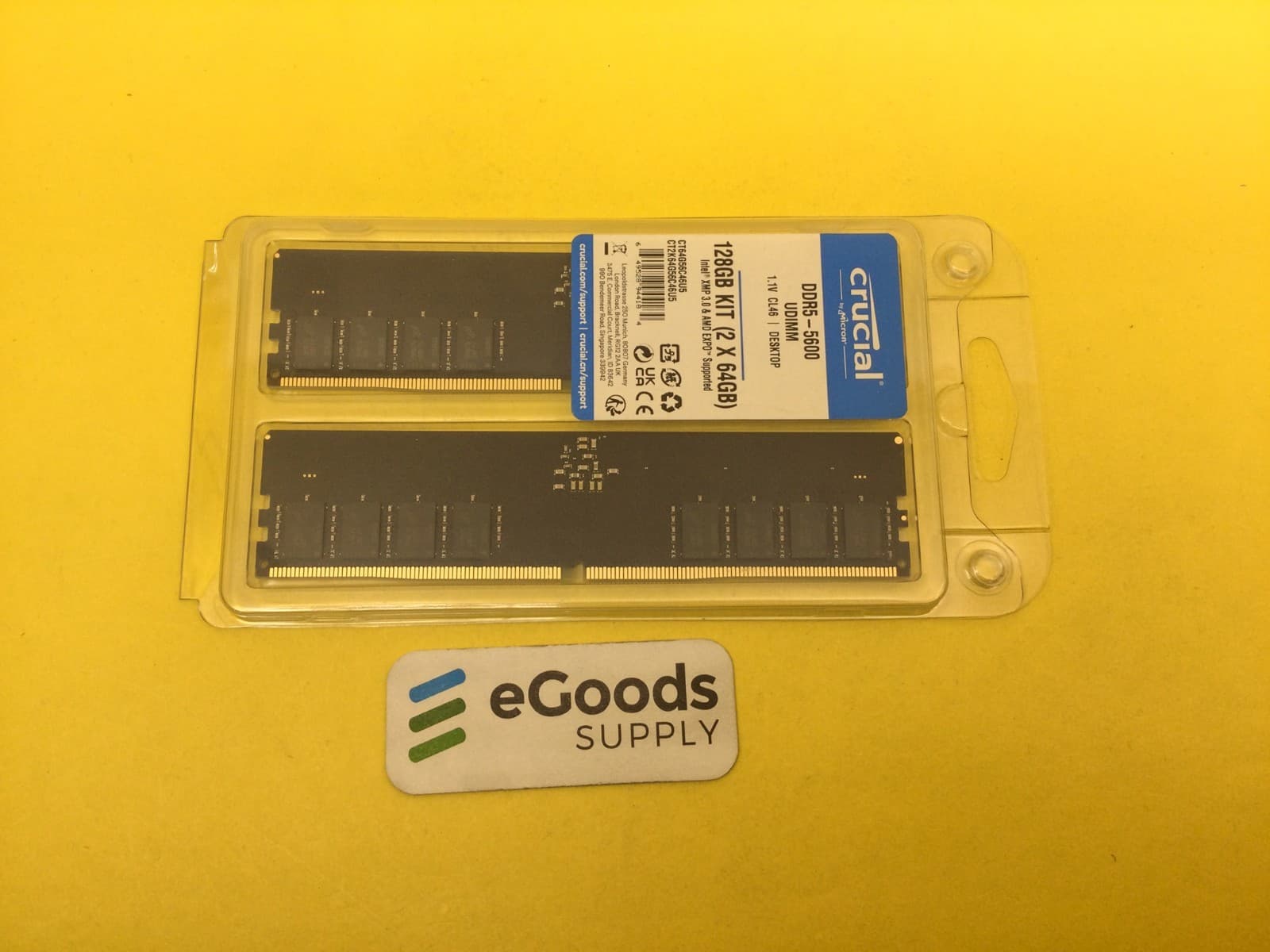 Crucial 128GB Kit (2x64GB) DDR5 RAM 5600MHz (or 5200MHz or 4800MHz) Desktop Memory Kit, UDIMM 288-Pin, Compatible with Latest Intel Core and AMD Ryzen 8000 & Above – CT2K64G56C46U5