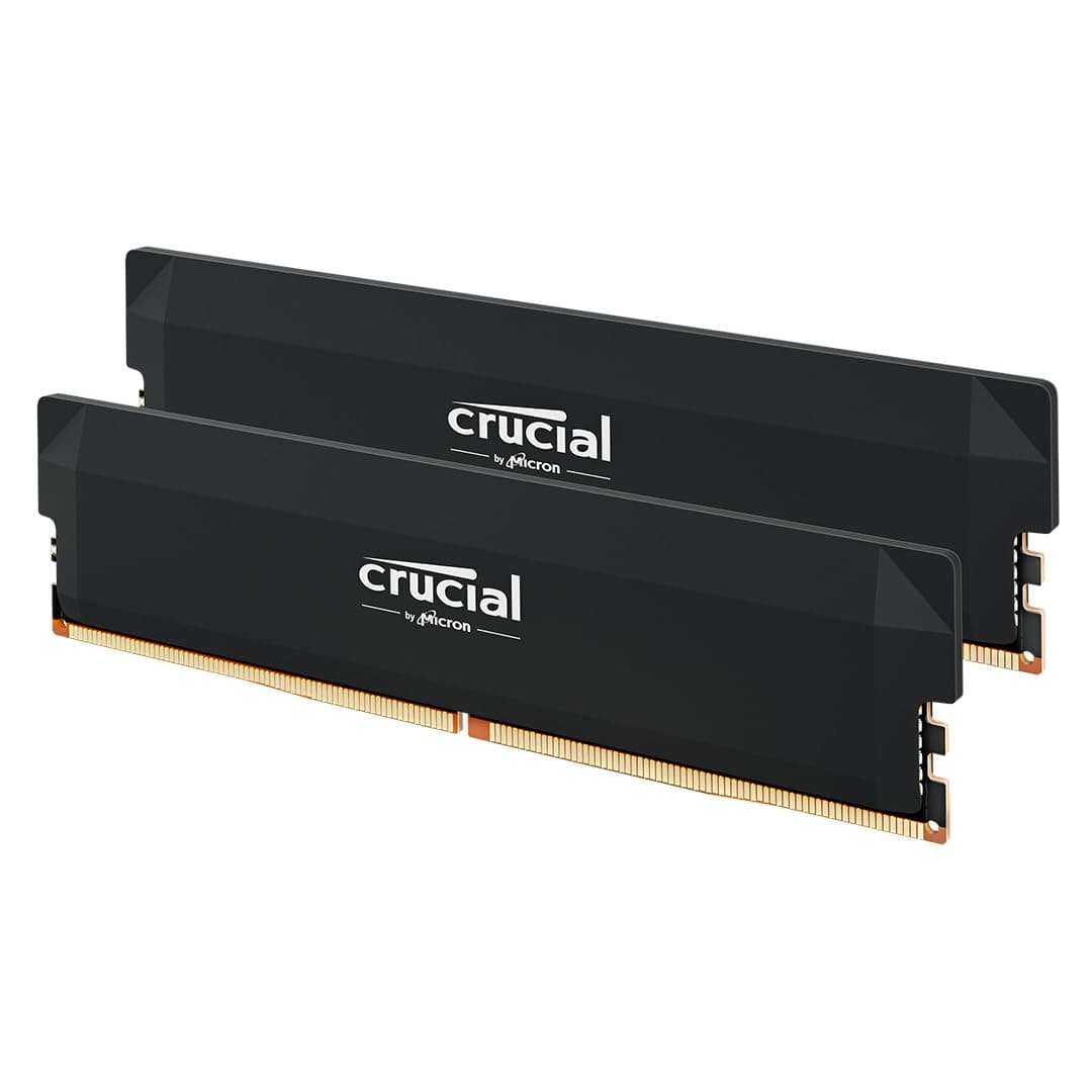 Crucial Pro DDR5 RAM 64GB Kit (2x32GB) 6400MHz CL40, Overclocking Desktop Gaming Memory, Intel XMP 3.0 & AMD Expo Compatible – Black CP2K32G64C40U5B