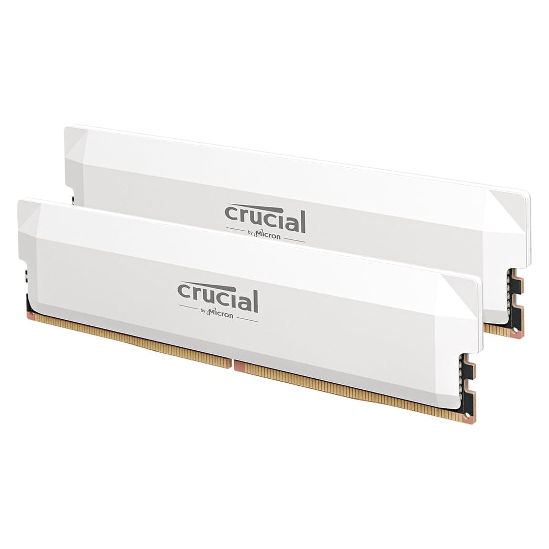 Crucial Pro DDR5 RAM 64GB Kit (2x32GB) 6000MHz CL40, Overclocking Desktop Gaming Memory, Intel XMP 3.0 & AMD Expo Compatible – White CP2K32G60C40U5W