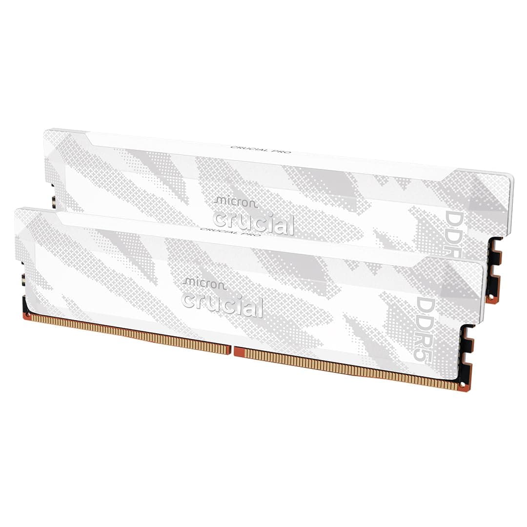 Crucial Pro DDR5 RAM 32GB Kit (2x16GB), 6400MHz CL32, Overclocking Desktop Gaming Memory, Intel XMP 3.0 & AMD Expo Compatible, White - CP2K16G64C32U5W