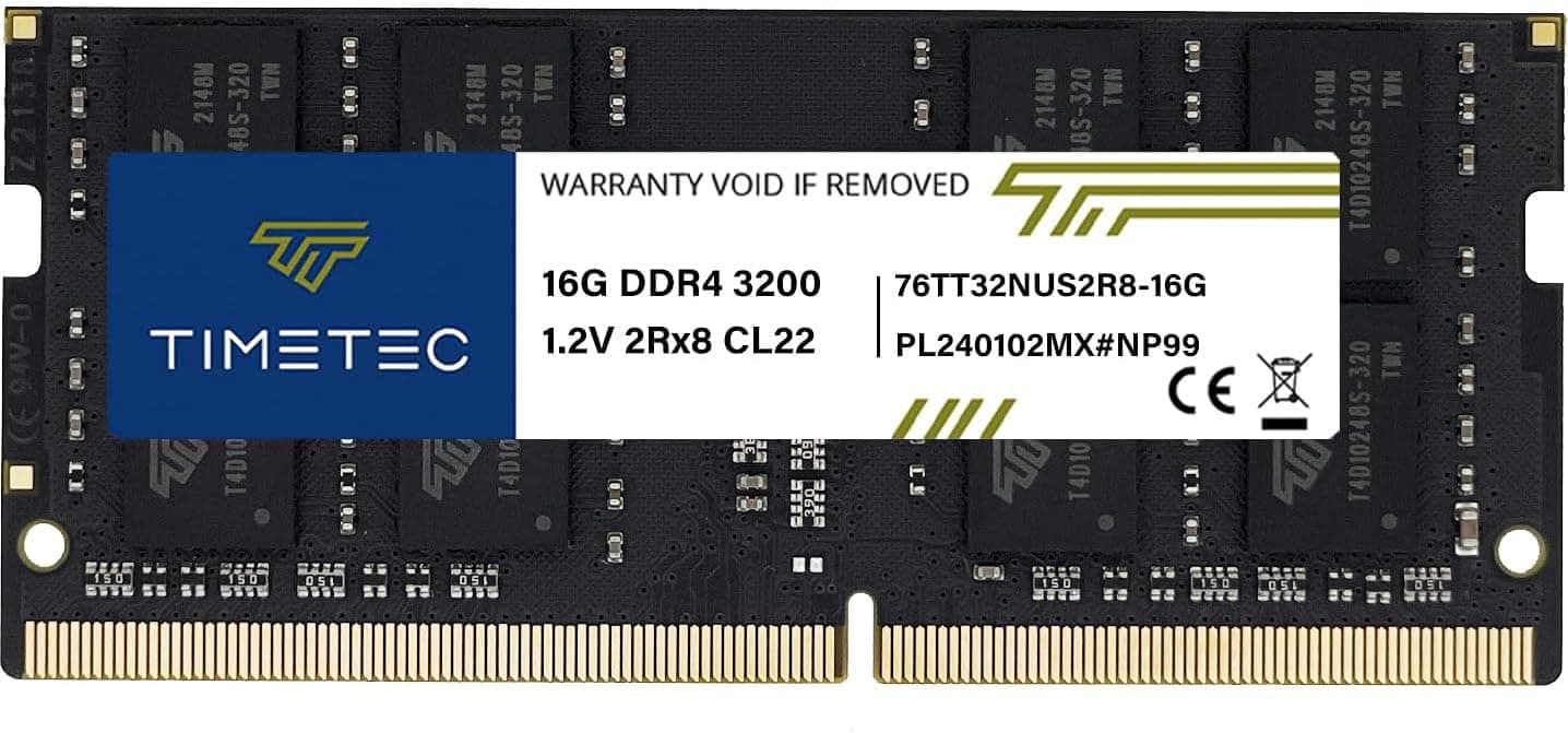 Timetec 16GB DDR4 3200MHz (or 2933MHz or 2666MHz) PC4-25600 Non-ECC Unbuffered 1.2V CL22 2Rx8 Dual Rank 260 Pin SODIMM Laptop Notebook PC Computer Memory RAM Module Upgrade