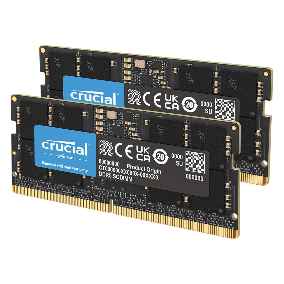 Crucial 64GB DDR5 RAM, 5200MHz (or 4800MHz) Laptop Memory Kit, SODIMM 262-Pin, Compatible with 13th Gen Intel Core and AMD Ryzen 7000 - CT2K32G52C42S5