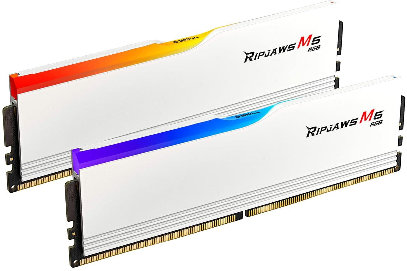 G.SKILL Ripjaws M5 RGB Series DDR5 RAM (Intel XMP 3.0) 32GB (2x16GB) 6400MT/s CL36-48-48-102 1.35V Desktop Computer Memory U-DIMM - Matte White (F5-6400J3648F16GX2-RM5RW)