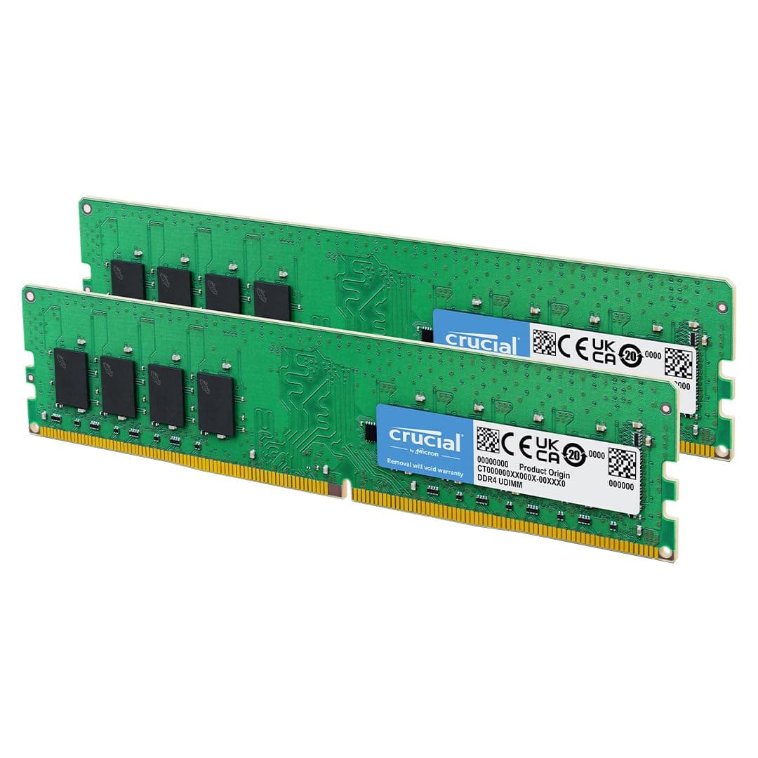 Crucial 32GB DDR4 RAM Kit (2x16GB), 3200MHz (PC4-25600) CL22 Desktop Memory, UDIMM 288-Pin, Downclockable to 2933/2666MHz, Compatible with Intel and AMD Ryzen - CT2K16G4DFRA32A