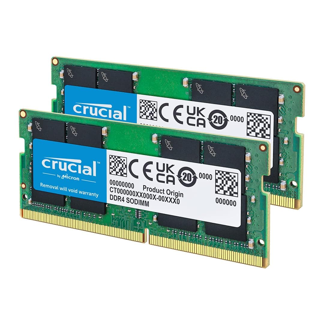 Crucial 64GB DDR4 RAM Kit (2x32GB), 3200MHz (PC4-25600) CL22 Laptop Memory, SODIMM 260-Pin, Downclockable to 2933/2666MHz, Compatible with 13th Gen Intel Core and AMD Ryzen 7000 - CT2K32G4SFD832A