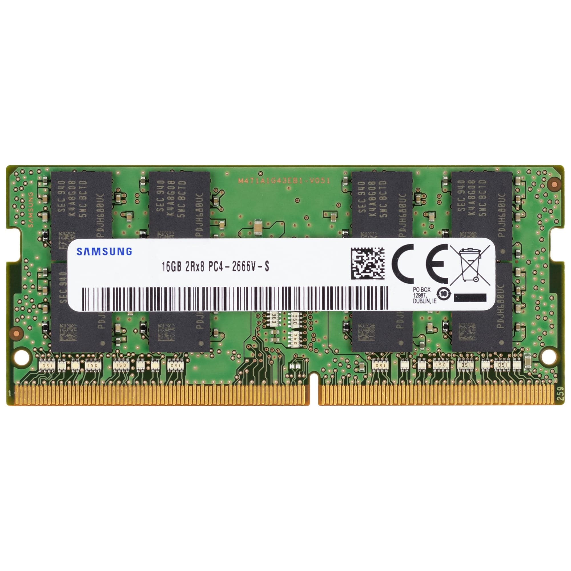 Samsung 16GB DDR4 2666MHz PC4-21300 (PC4-2666V) CL19 SODIMM 2Rx8 Dual Rank 1.2V 260-Pin Laptop, Notebook RAM Memory