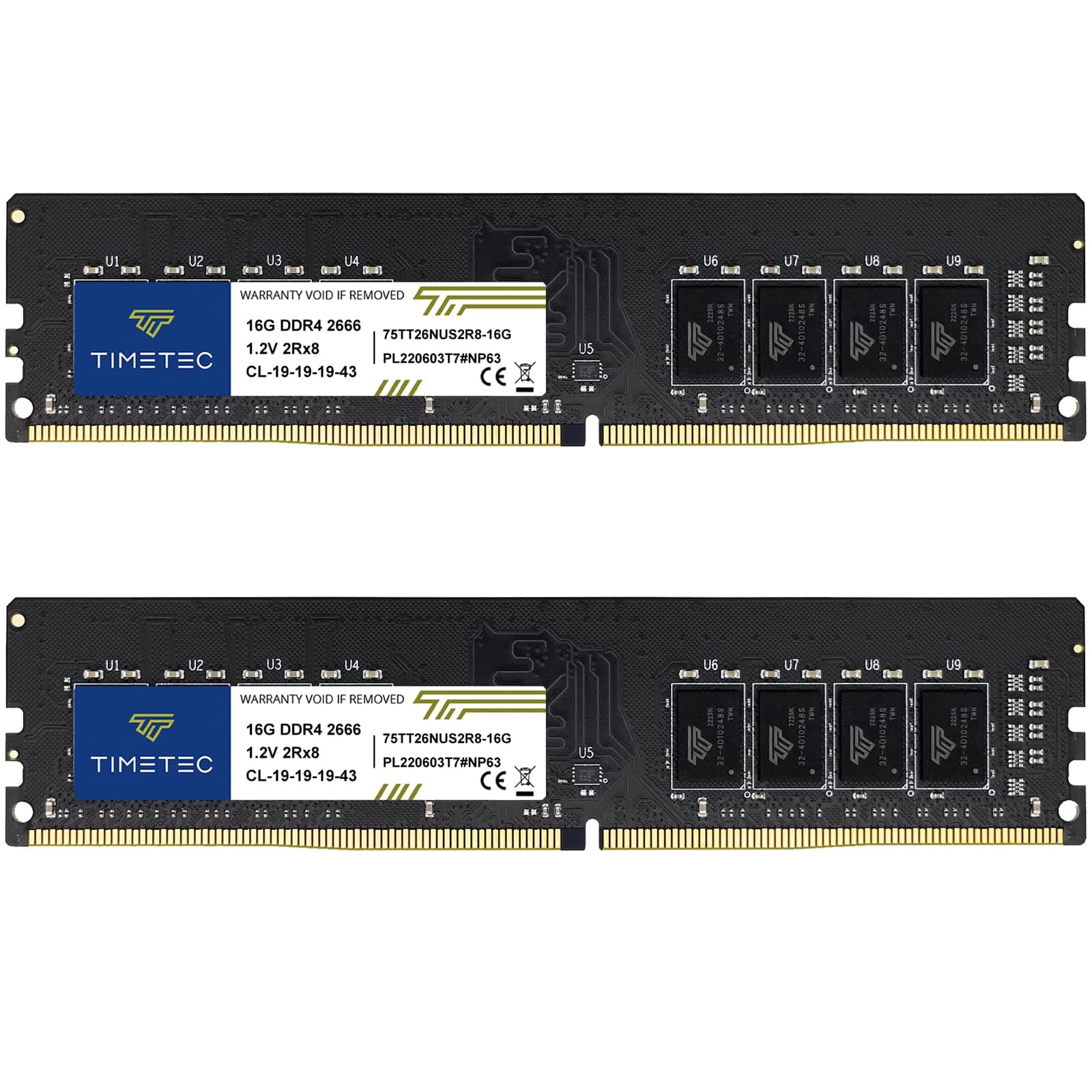 Timetec 32GB KIT(2x16GB) DDR4 2666MHz PC4-21300 Non-ECC Unbuffered 1.2V CL19 2Rx8 Dual Rank 288 Pin UDIMM Desktop Memory RAM Module Upgrade (32GB KIT(2x16GB))