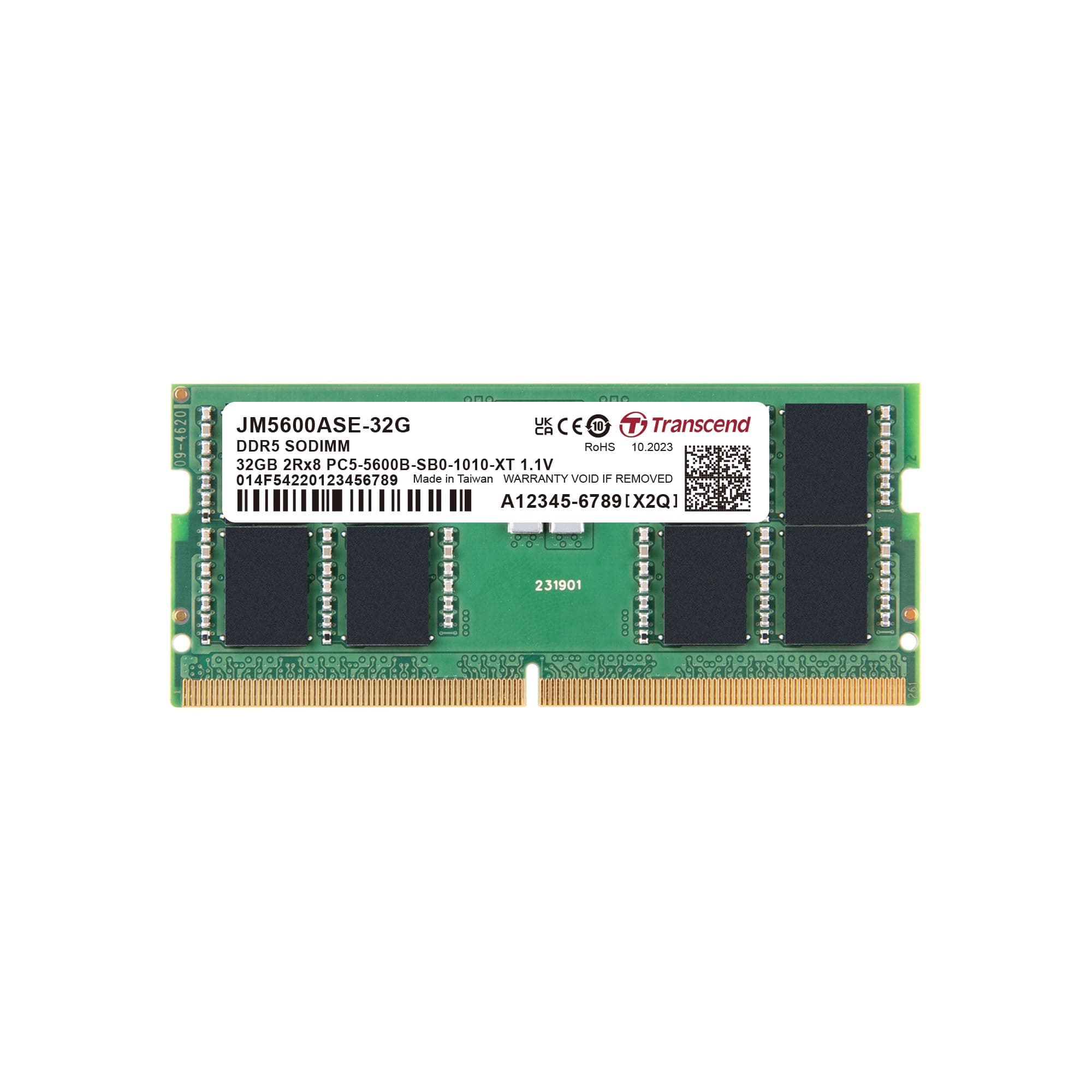 Transcend 32GB DDR5 5600MHz SO-DIMM Laptop RAM, Compatible w/HP Lenovo Dell ASUS Acer Computer Memory, On-die ECC Notebook Module Upgrade, 2Rx8, 1.1V PC5-44800 CL46, Unbuffered 262-Pin - JM5600ASE-32G