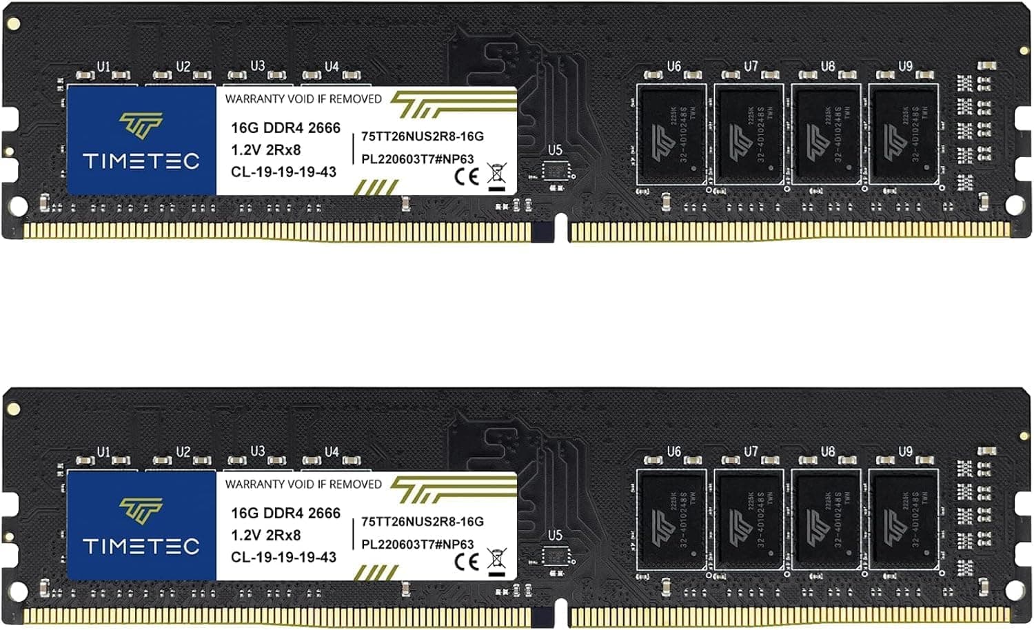 Timetec Premium 32GB KIT(2x16GB) DDR4 2666MHz PC4-21300 Non-ECC Unbuffered 1.2V CL19 2Rx8288 Pin UDIMM Desktop Memory RAM(32GB KIT(2x16GB))