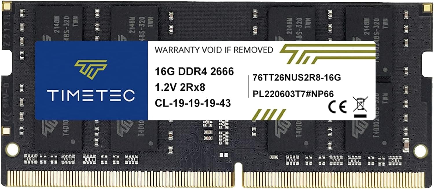 Timetec Premium 16GB DDR4 2666MHz PC4-21300 Non-ECC Unbuffered 1.2V CL19 2Rx8 260 Pin SODIMM Laptop Notebook PC Computer Memory RAM (16GB)