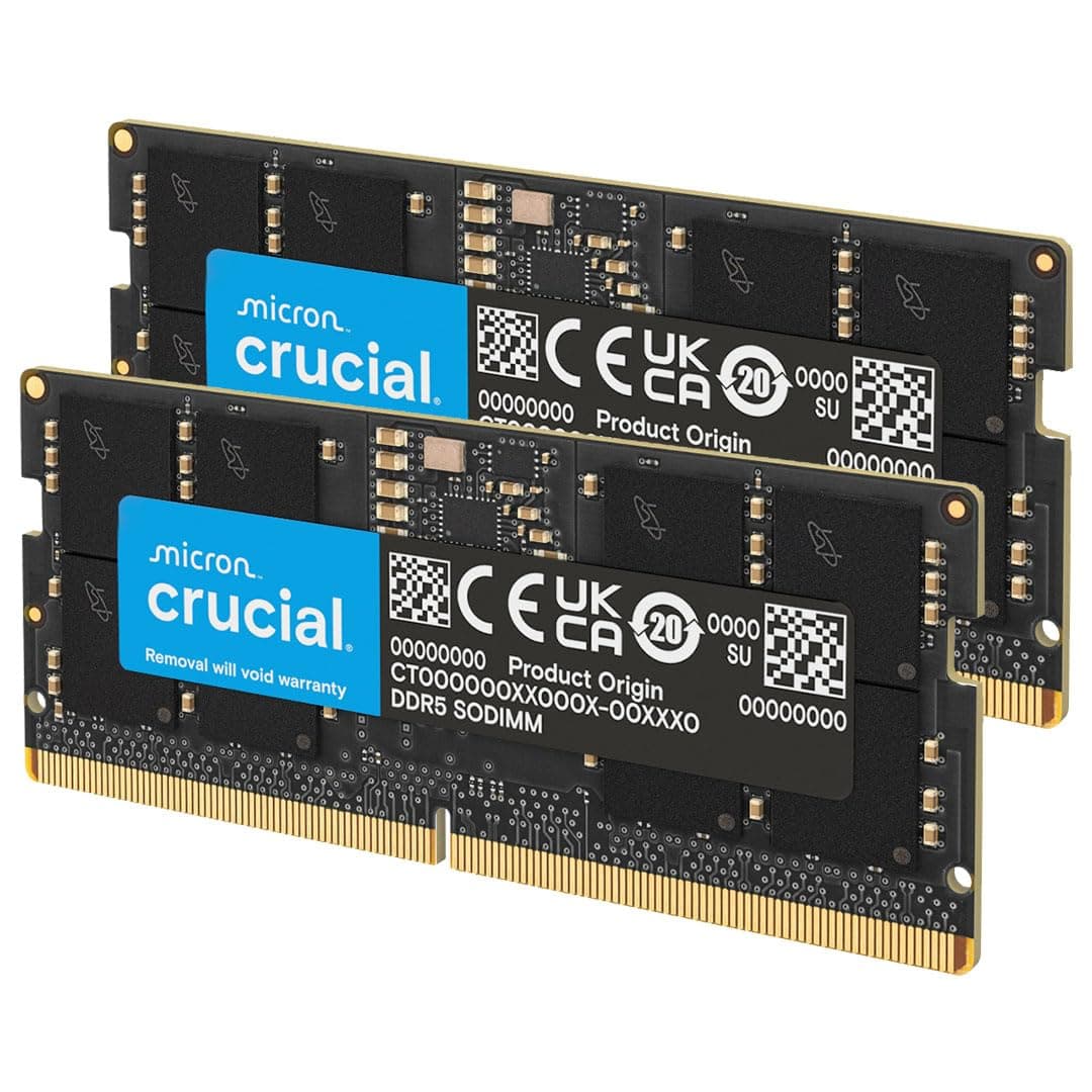 Crucial 64GB DDR5 RAM Kit (2x32GB), 4800MHz CL40 Laptop Memory - SODIMM 262-Pin - Compatible with 12th Intel Core - CT2K32G48C40S5