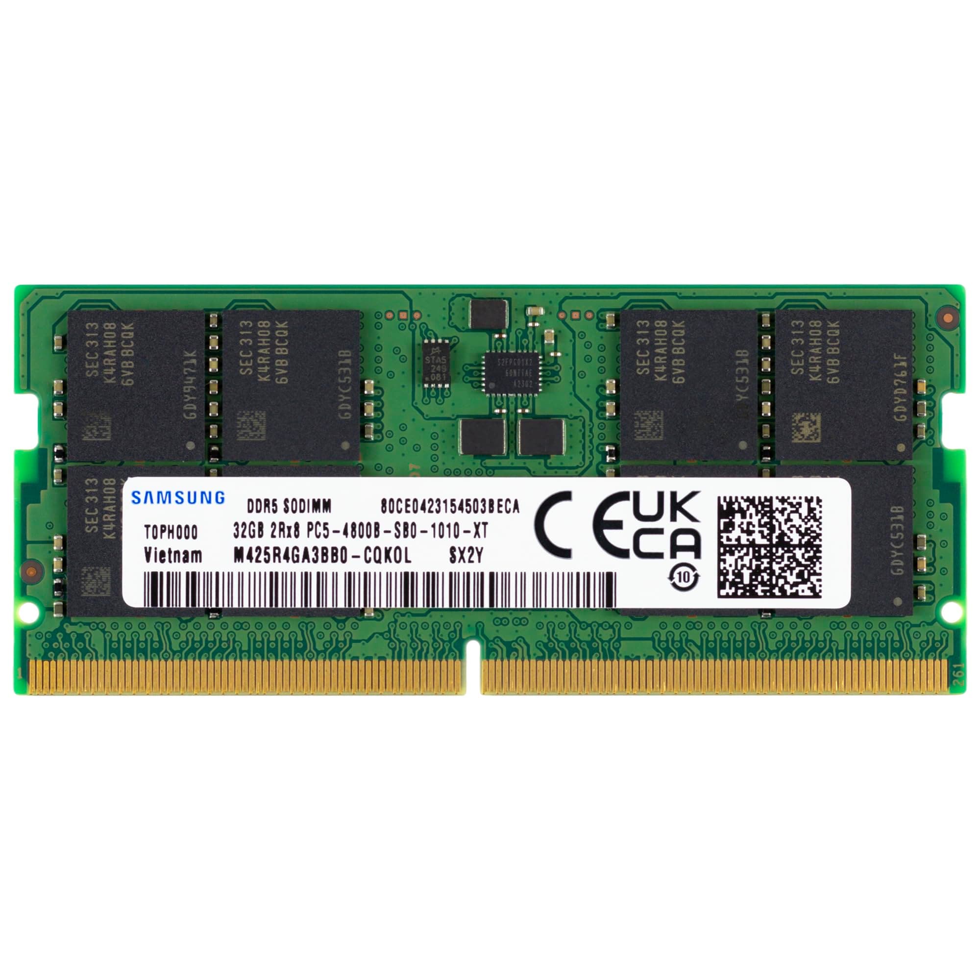 Samsung 32GB DDR5 4800MHz PC5-38400 CL40 SODIMM 2Rx8 Dual Rank 1.1V 262-Pin Laptop RAM Memory M425R4GA3BB0-CQK, 1 Module