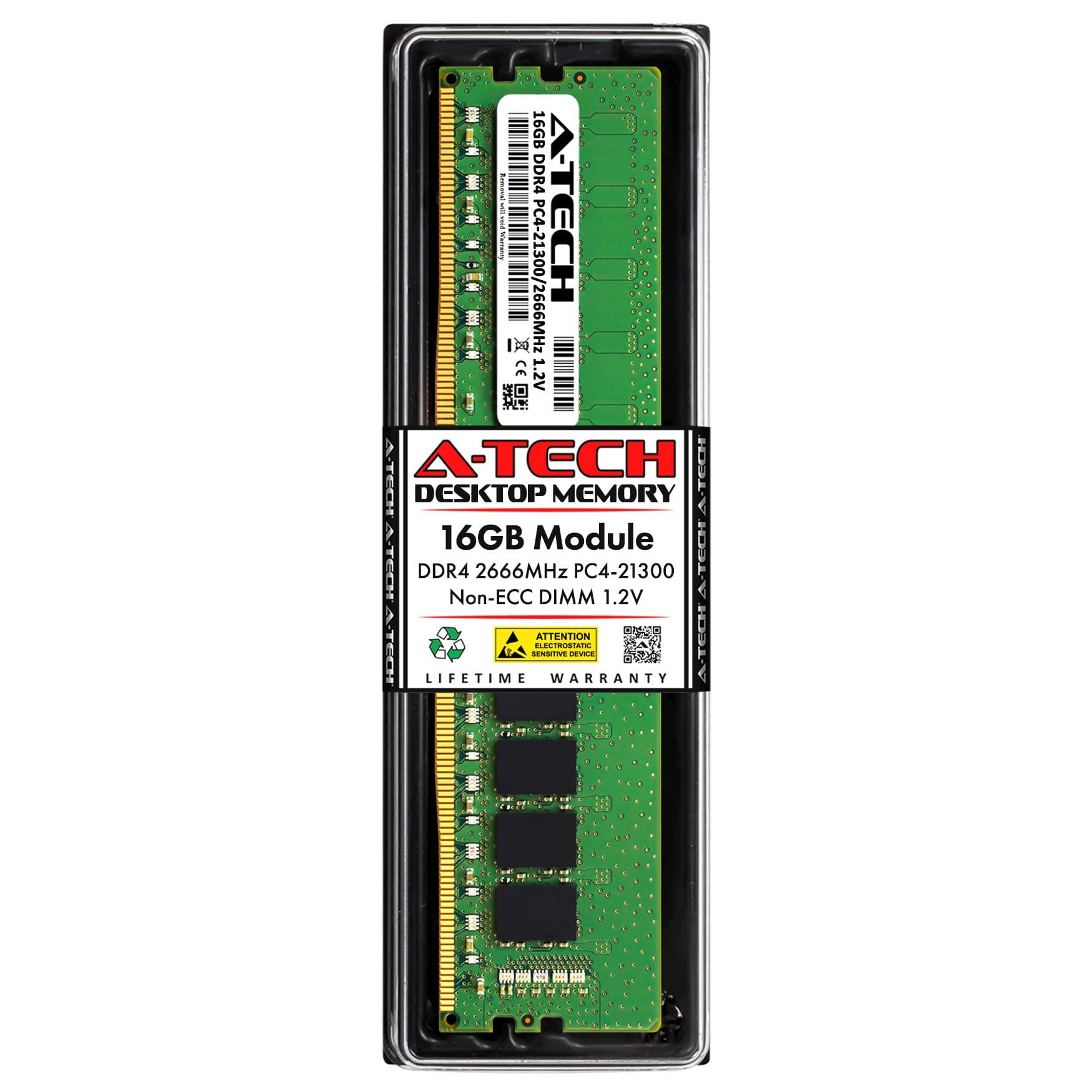 A-Tech 16GB DDR4 2666 MHz UDIMM PC4-21300 (PC4-2666V) CL19 DIMM Non-ECC Desktop RAM Memory Module