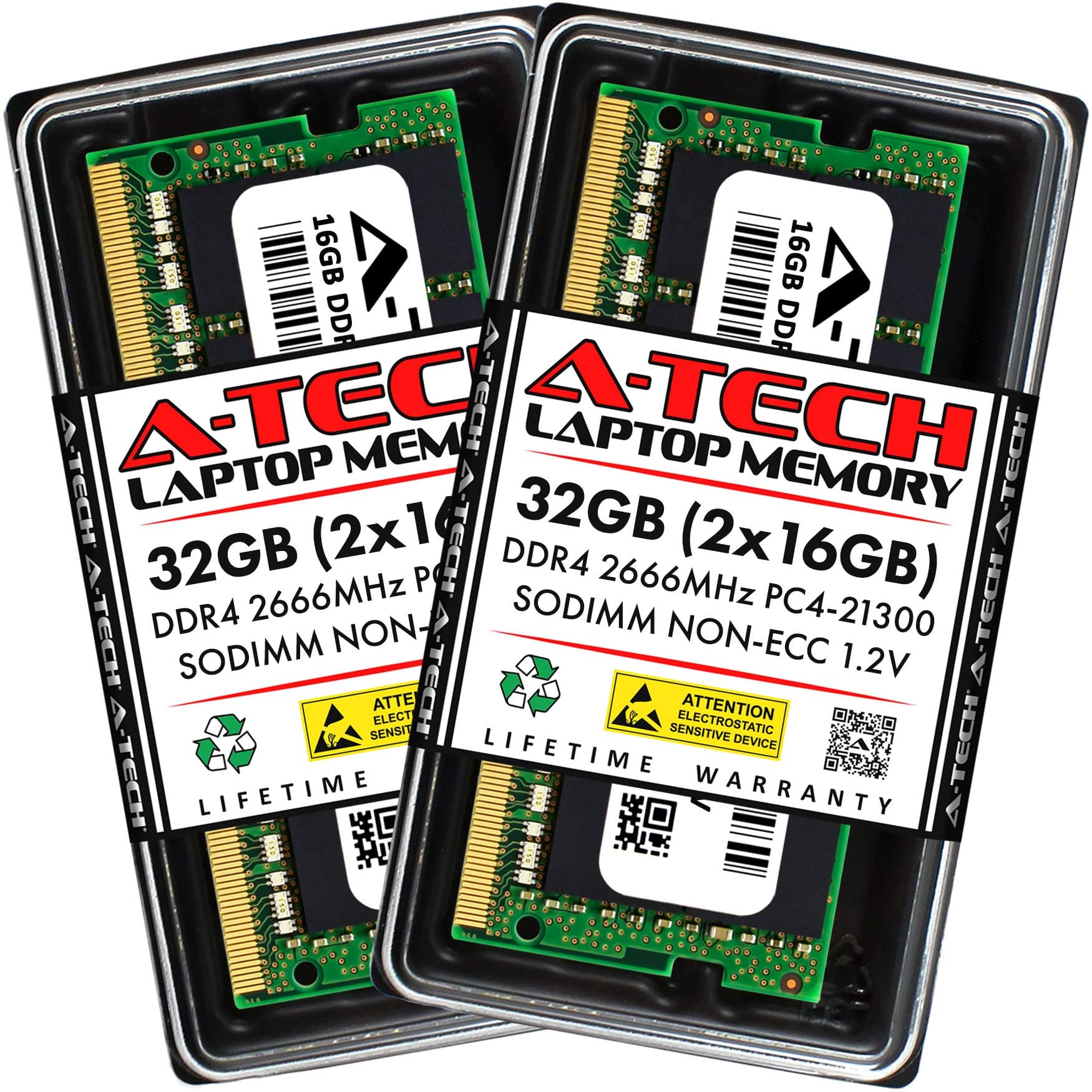 A-Tech 32GB (2x16GB) DDR4 2666MHz PC4-21300 (PC4-2666V) CL19 SODIMM 1.2V 260-Pin Non-ECC SO-DIMM Laptop Notebook RAM Memory Modules