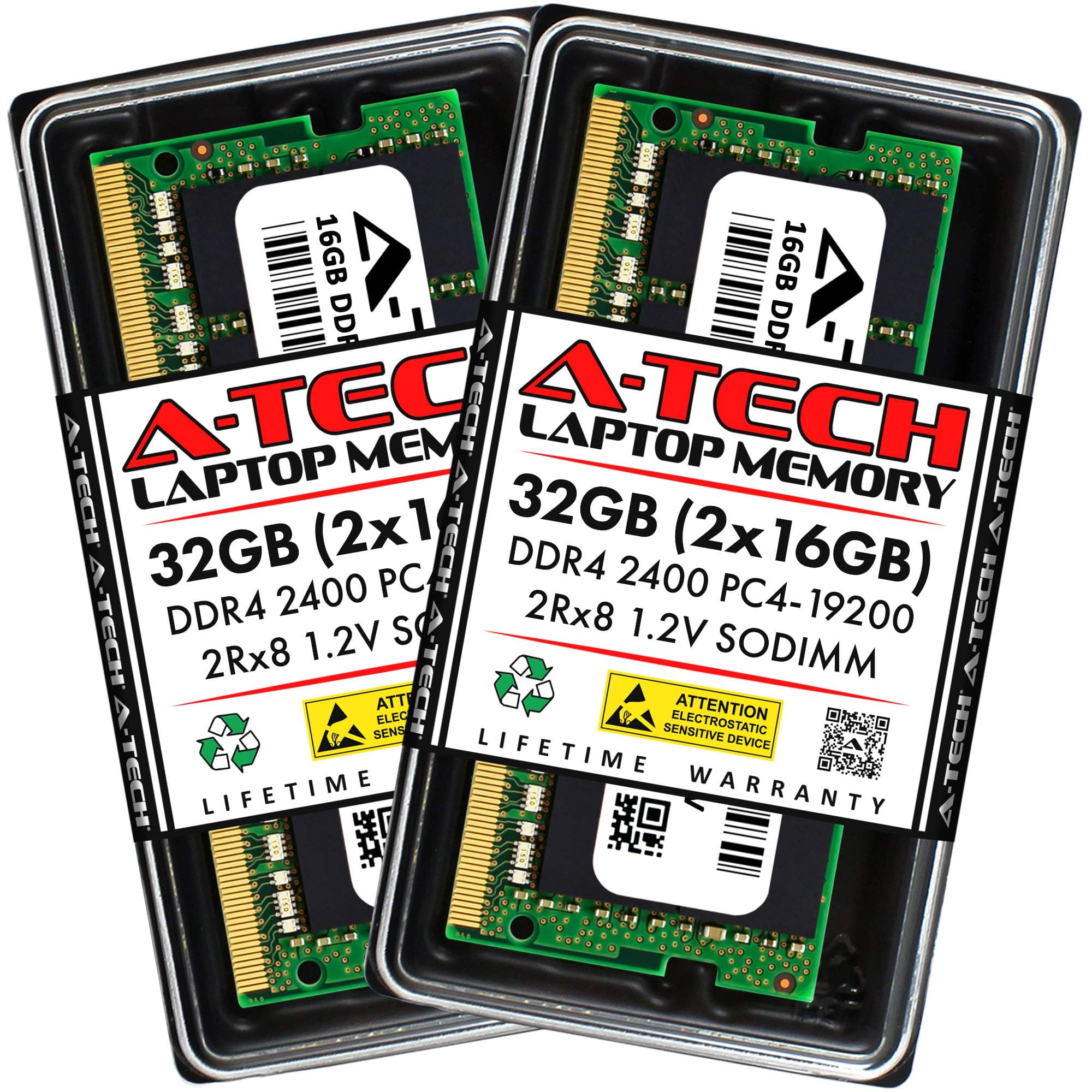 A-Tech 32GB (2x16GB) DDR4 2400 MHz SODIMM PC4-19200 (PC4-2400T) CL17 2Rx8 Non-ECC Laptop RAM Memory Modules