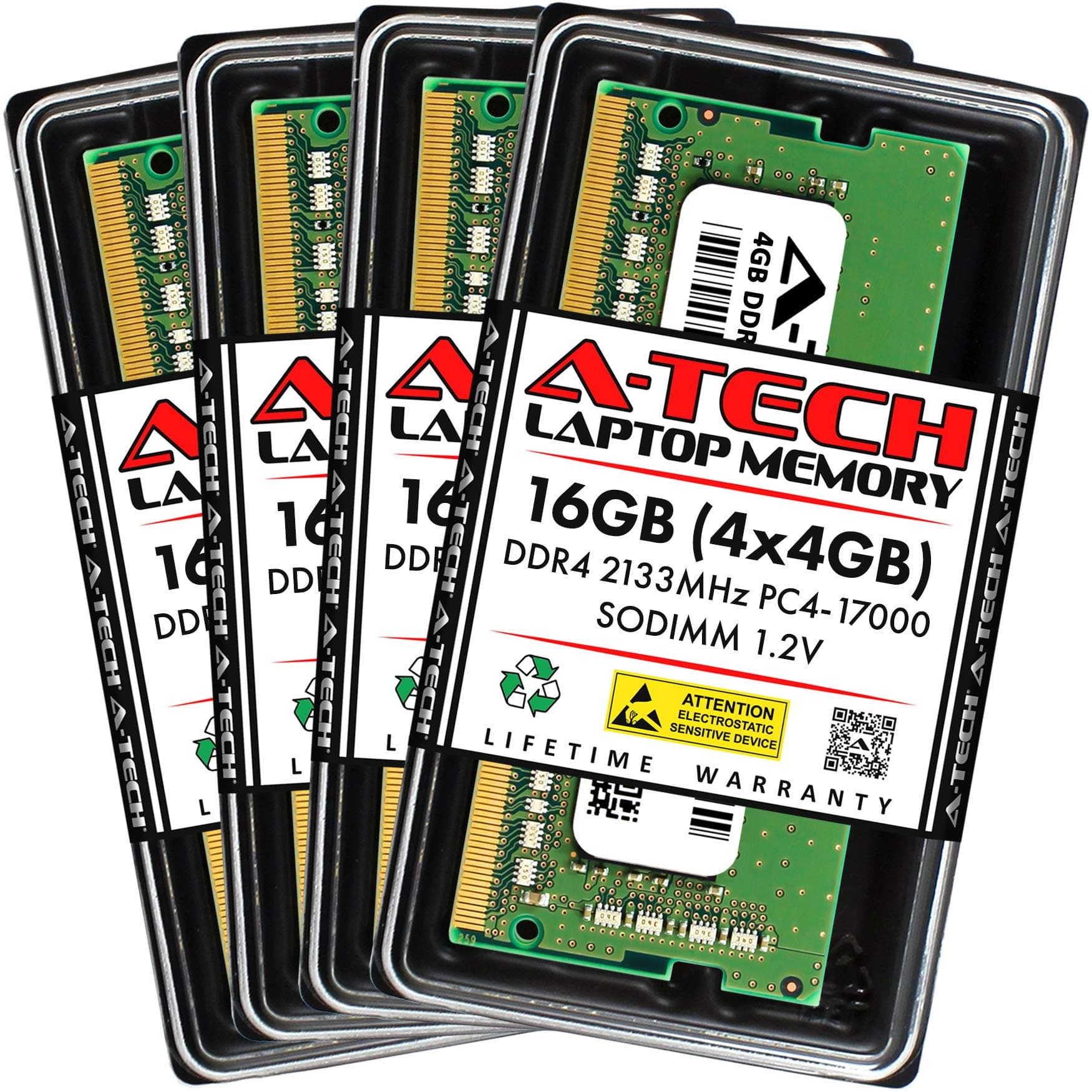A-Tech 16GB (4x4GB) DDR4 2133 MHz SODIMM PC4-17000 (PC4-2133P) CL15 Non-ECC Laptop RAM Memory Modules