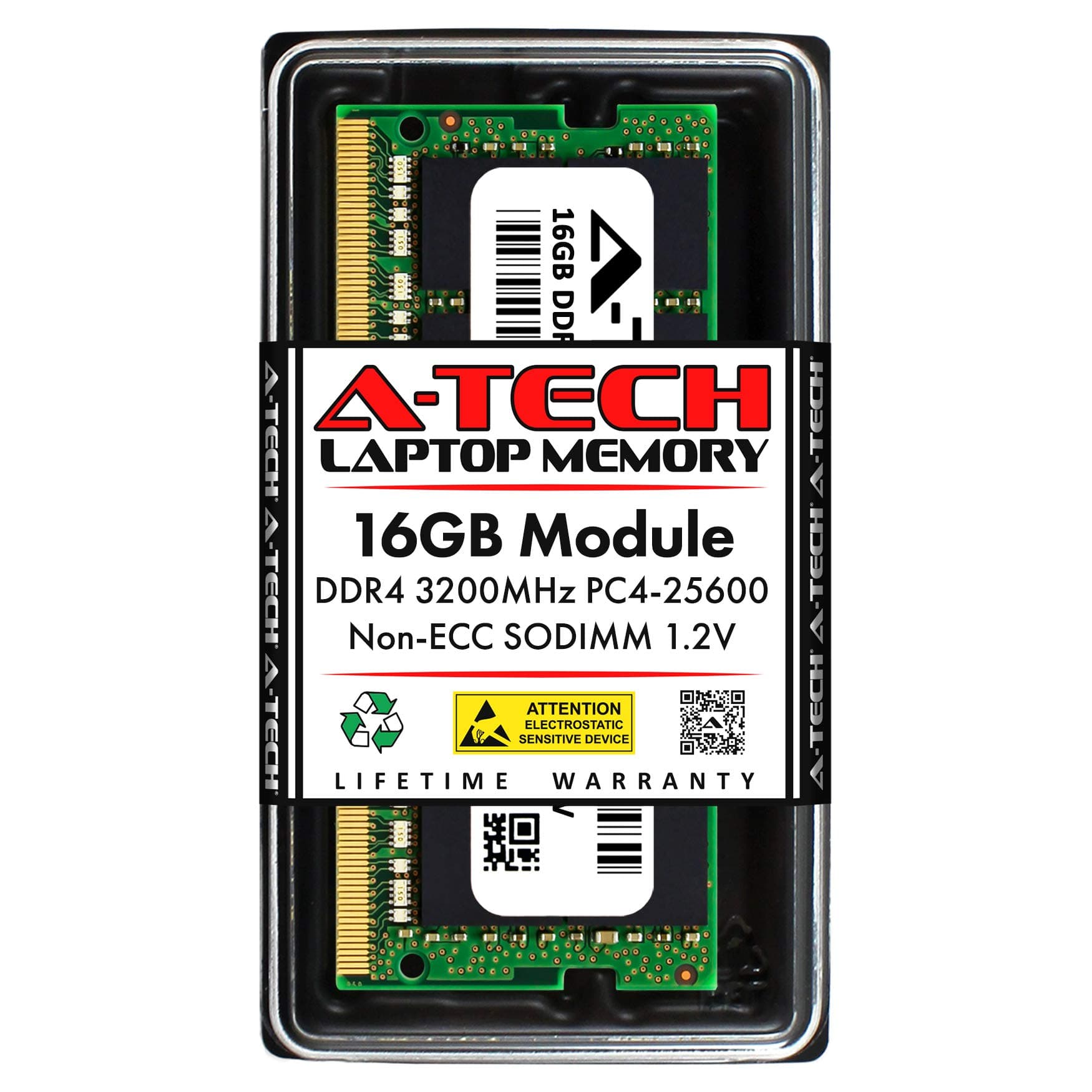 A-Tech 16GB DDR4 3200 MHz SODIMM PC4-25600 (PC4-3200AA) CL22 Non-ECC Laptop RAM Memory Module