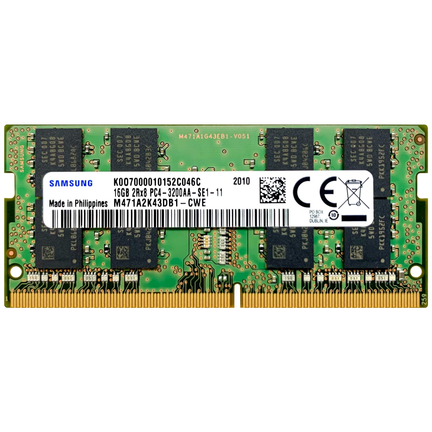 Samsung 16GB DDR4 3200MHz SODIMM PC4-25600 CL22 2Rx8 1.2V 260-Pin SO-DIMM Laptop Notebook RAM Memory Module M471A2K43DB1-CWE