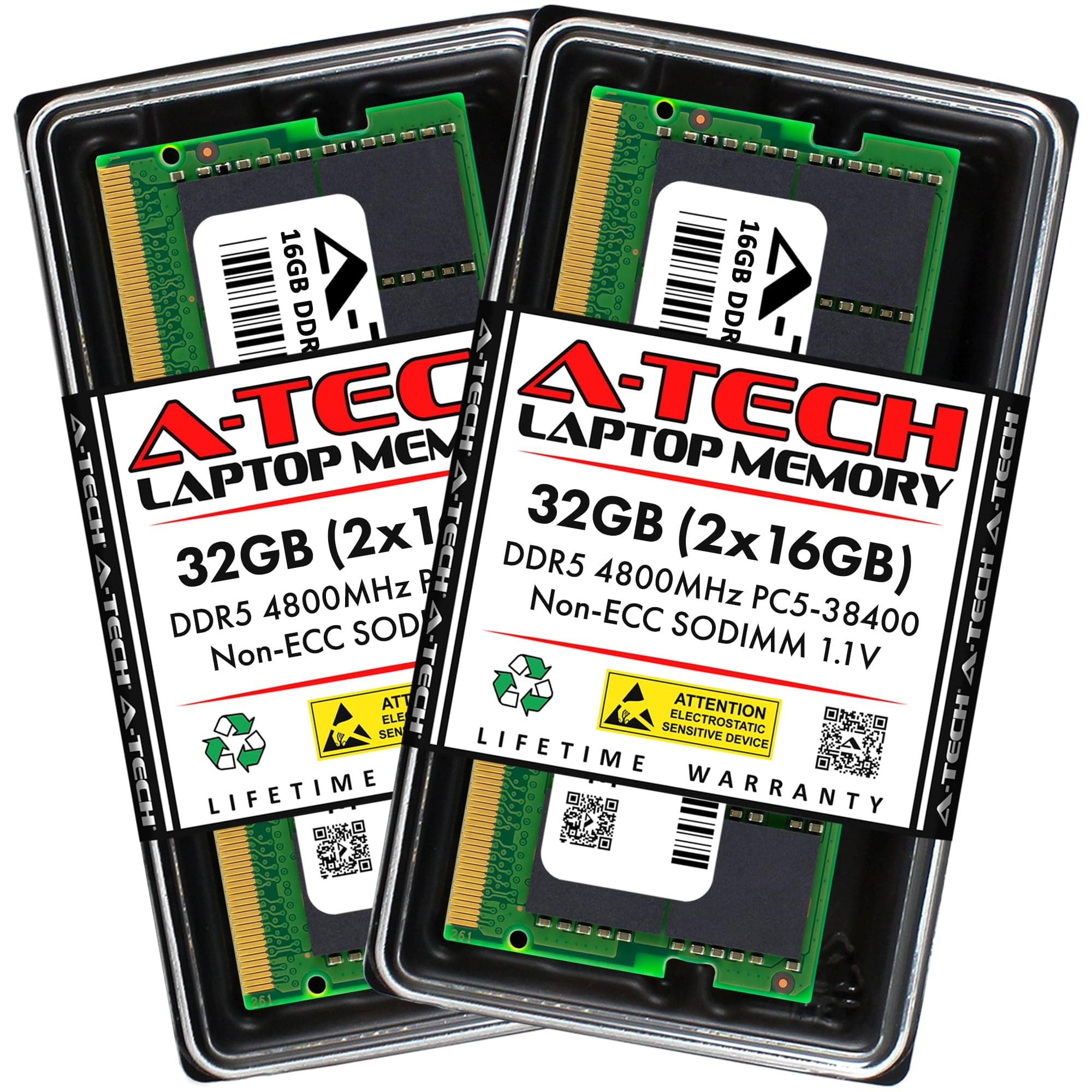A-Tech 32GB Kit (2x16GB) DDR5 4800MHz PC5-38400 CL40 SODIMM 1.1V Non-ECC Unbuffered SO-DIMM 262-Pin Laptop Computer RAM Memory Upgrade Modules
