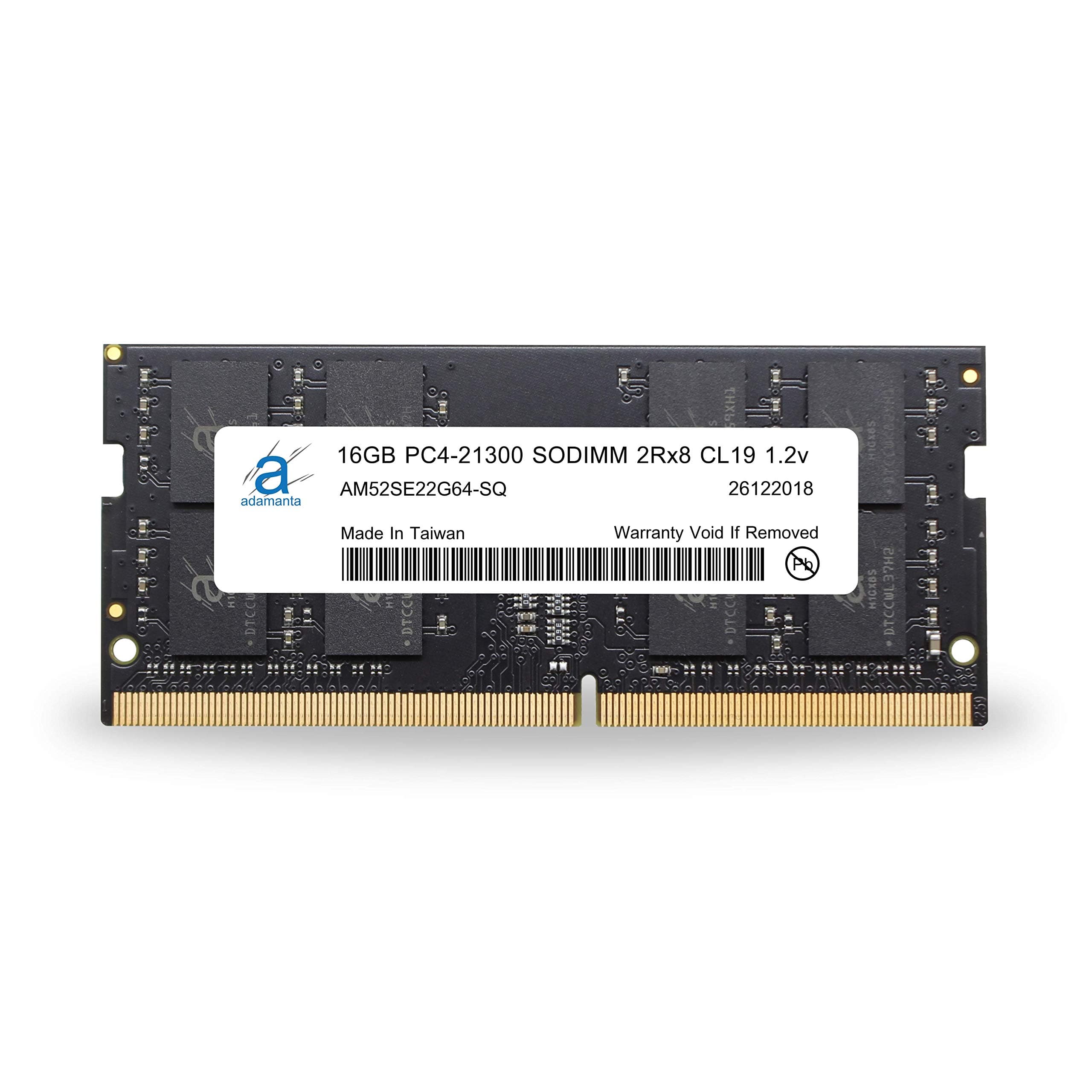 Adamanta 16GB (1x16GB) DDR4 2666MHz (or 2133MHz or 2400MHz) PC4-21300 SODIMM 2Rx8 CL19 1.2v Non-ECC Unbuffered Notebook Laptop RAM Memory Upgrade